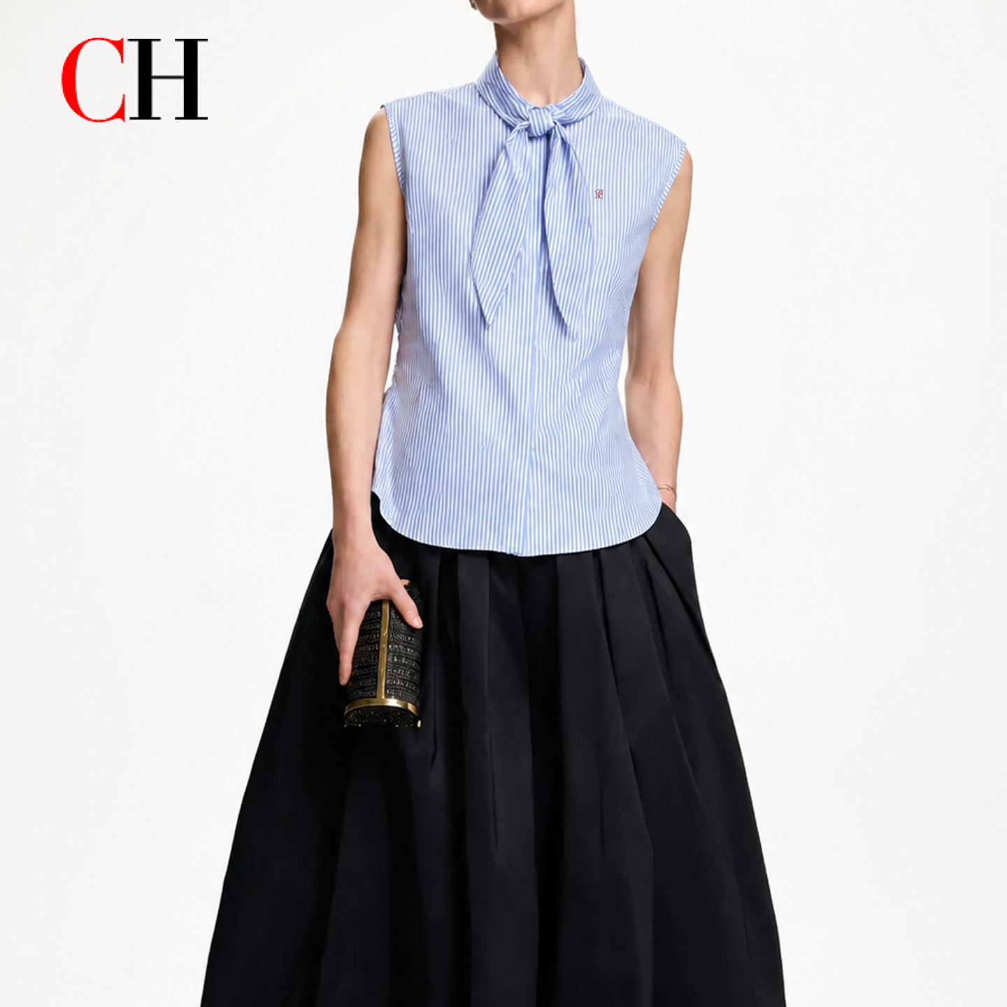 Shirt Camp Collar - CH Embroidered Sleeveless Shirt Women Bow