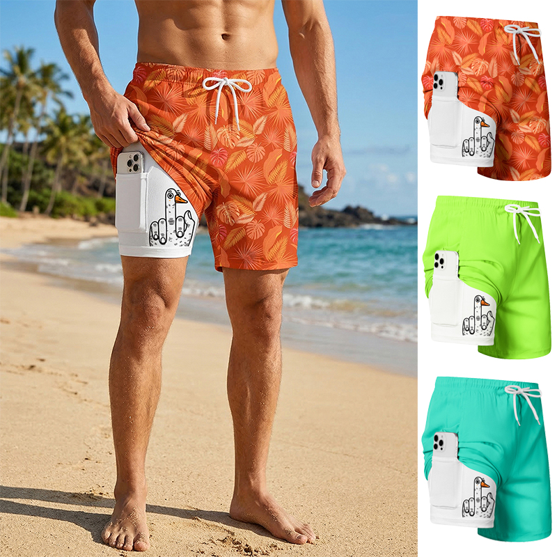Swim Trunk Quick Dry - Men's Prank Duck Print Board Shorts