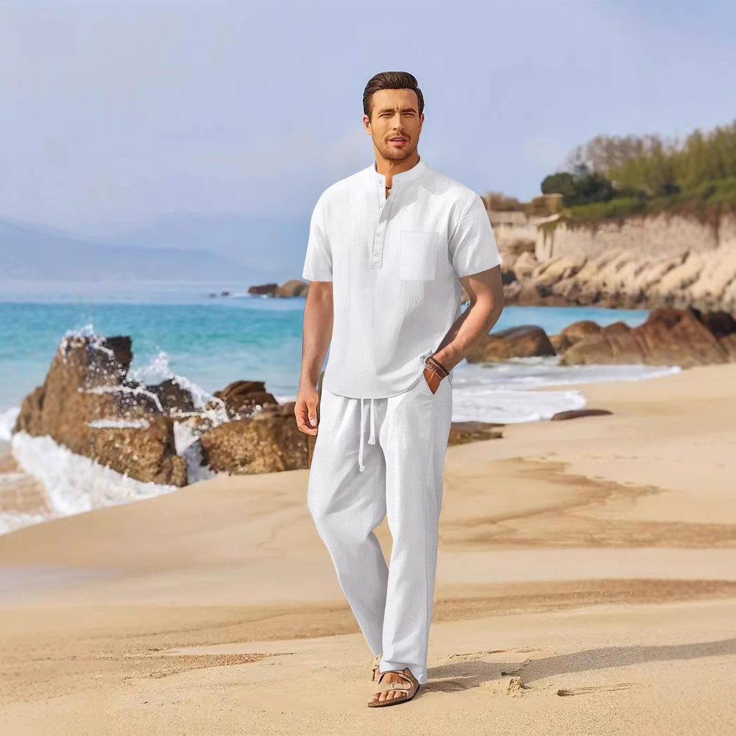 Loose Casual Cotton Linen Men' - Linen Shirt Breathable avaliação e preço