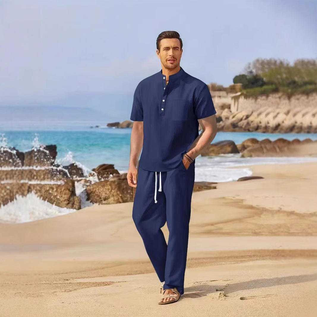 Loose Casual Cotton Linen Men' - Linen Shirt Breathable avaliação e preço