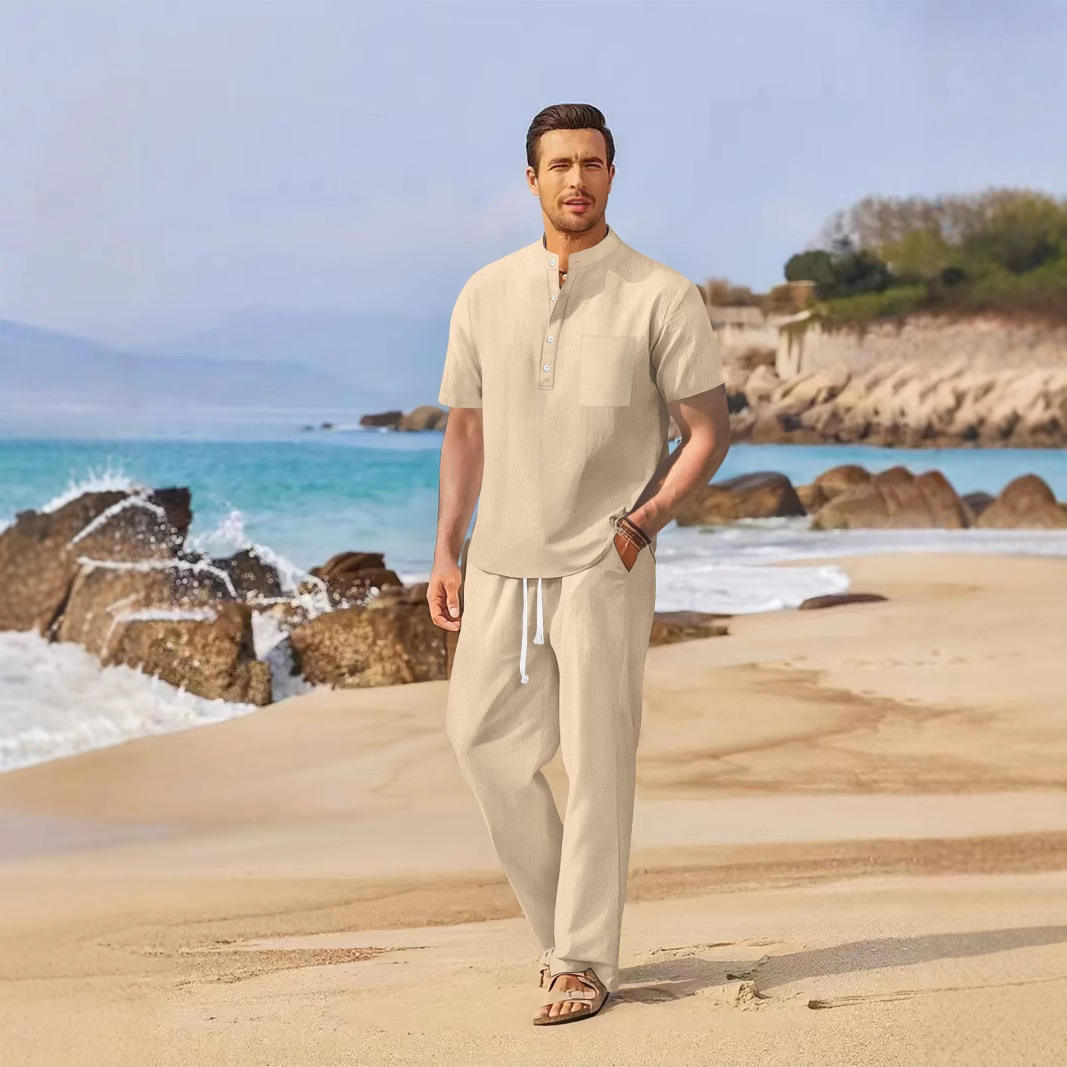Loose Casual Cotton Linen Men' - Linen Shirt Breathable avaliação e preço