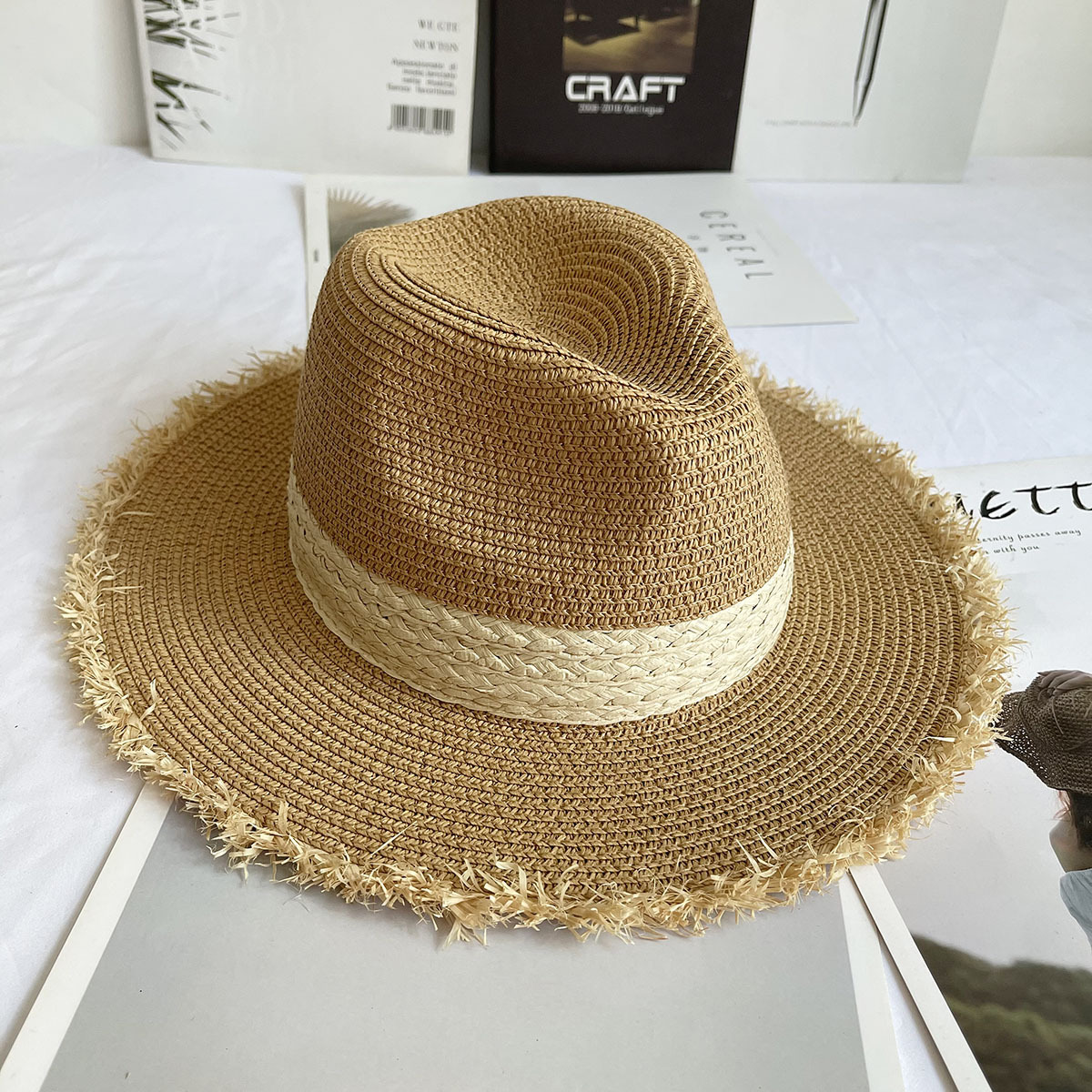 Fringed Brim Panama Hat Wide B - Bucket Hat Straw avaliação e preço