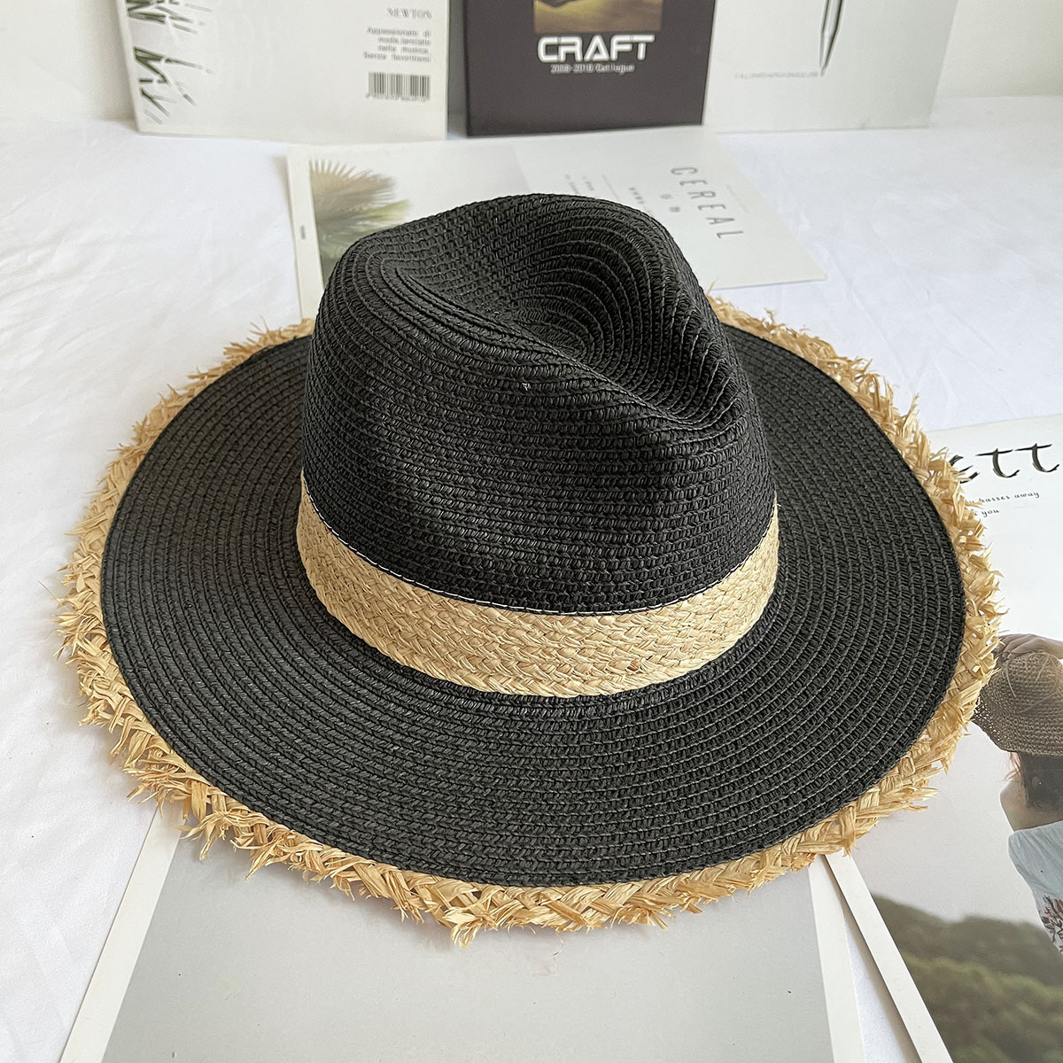 Fringed Brim Panama Hat Wide B - Bucket Hat Straw avaliação e preço