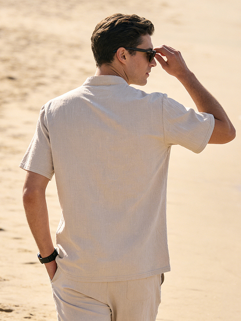 Men's Cotton Linen Henley Shir - Linen Shirt Breathable avaliação e preço