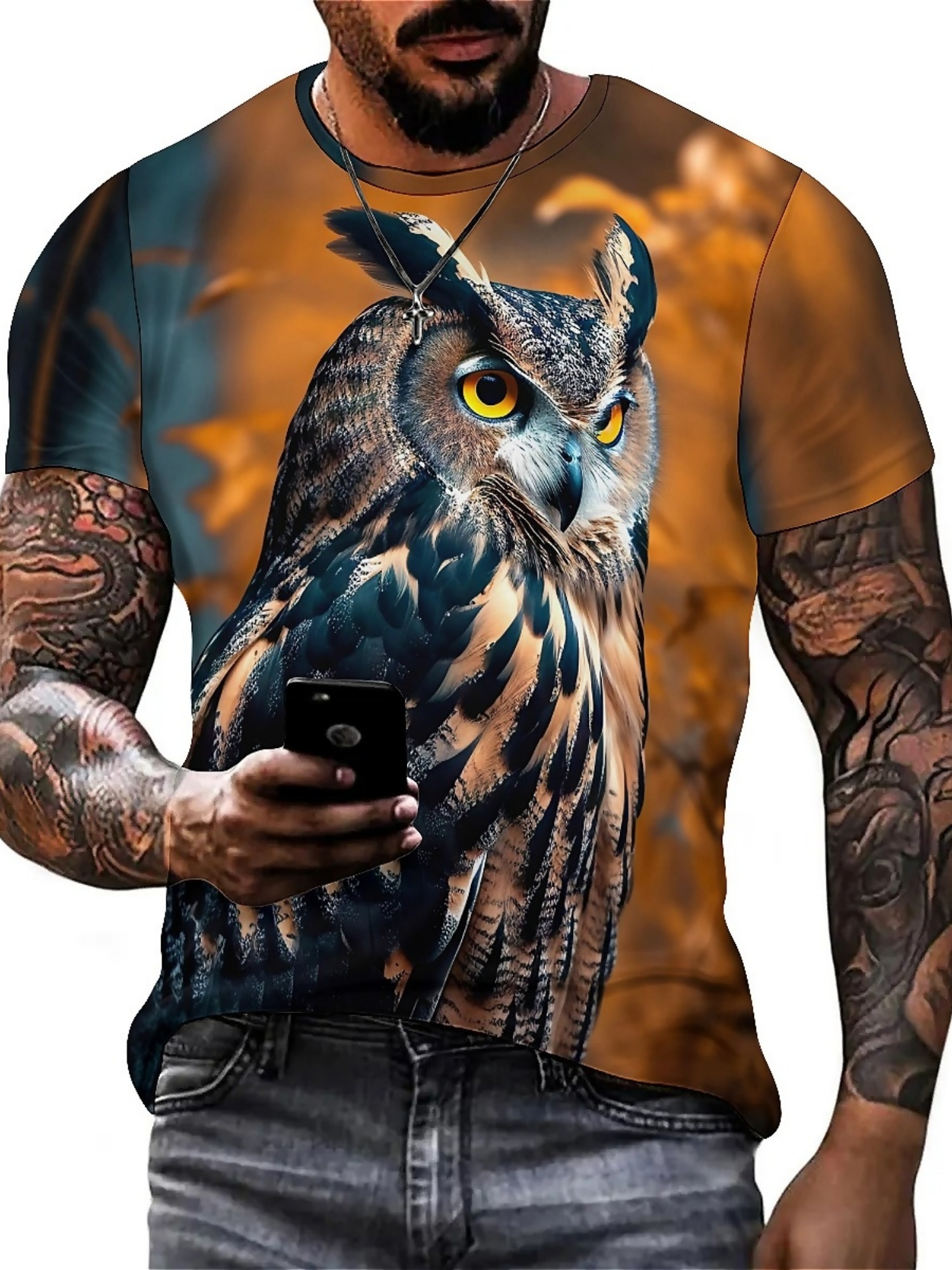 Men's & Women's 3D Print Owl G - Tee Graphic Print avaliação e preço