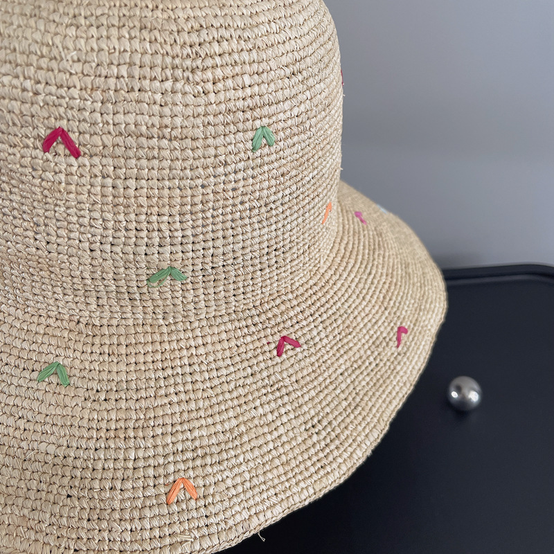 Women Embroidery Heart Raffia  - Bucket Hat Straw avaliação e preço