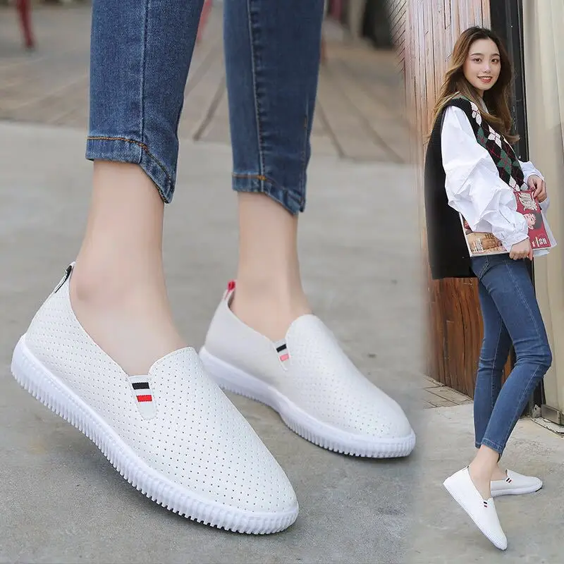 Women Sneakers White Flats Cut - Espadrille Slip On avaliação e preço
