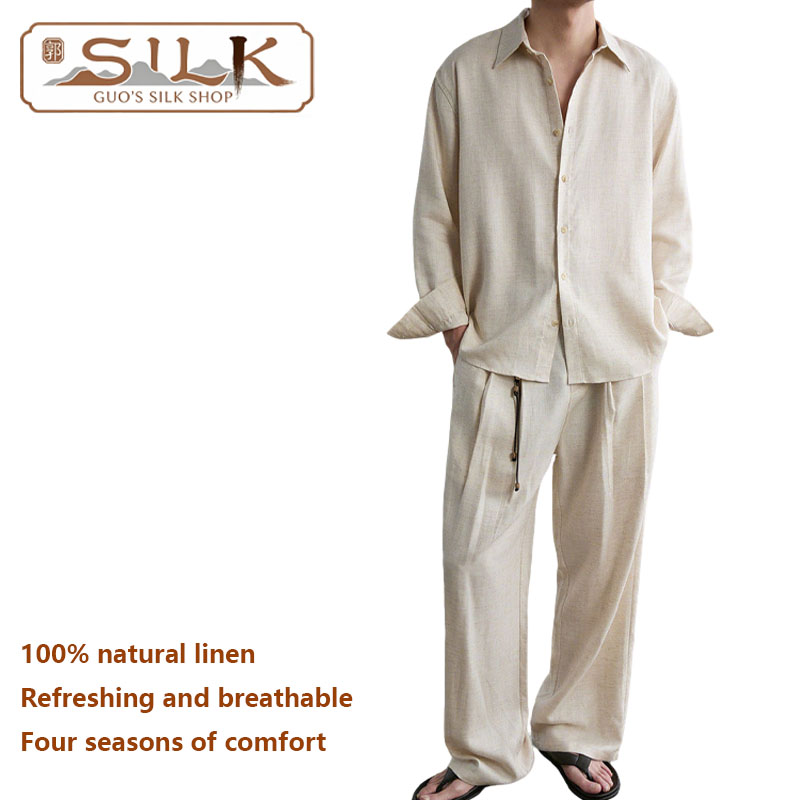 High-end Natural Linen Men's S - Linen Shirt Breathable avaliação e preço