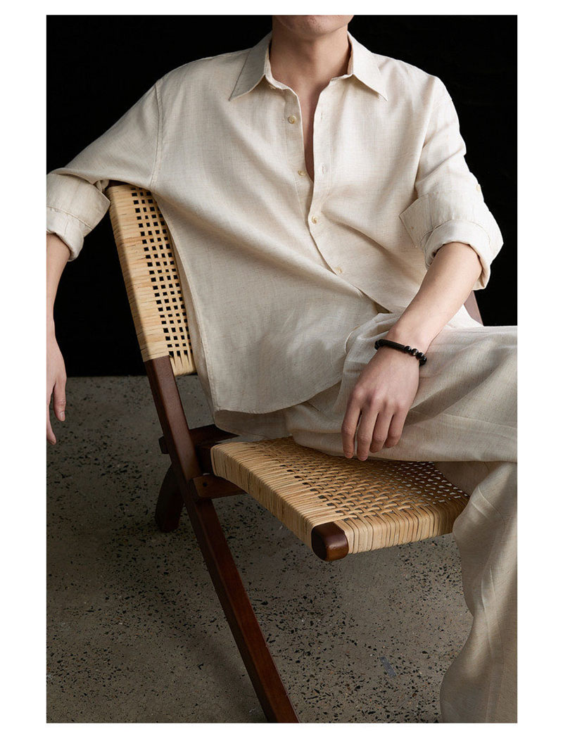High-end Natural Linen Men's S - Linen Shirt Breathable avaliação e preço