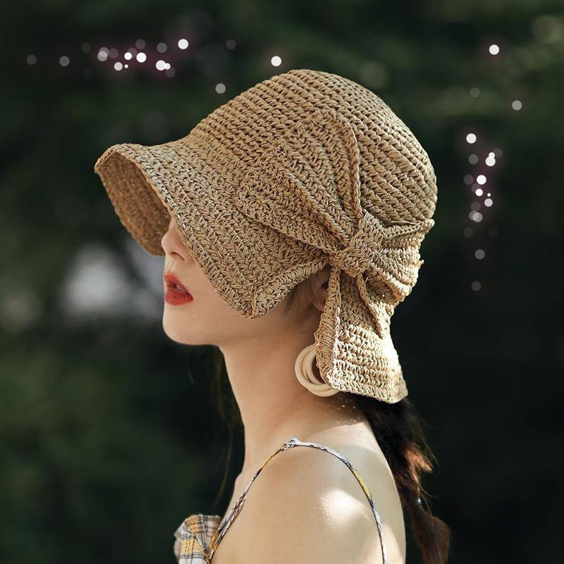 1Pcs Bow Sun Hat Wide Brim Flo - Bucket Hat Straw avaliação e preço
