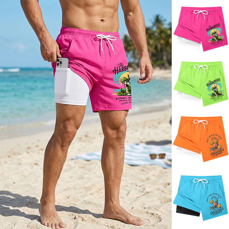 Cocktails Drinks Print 2 in 1  - Swim Trunk Quick Dry avaliação e preço