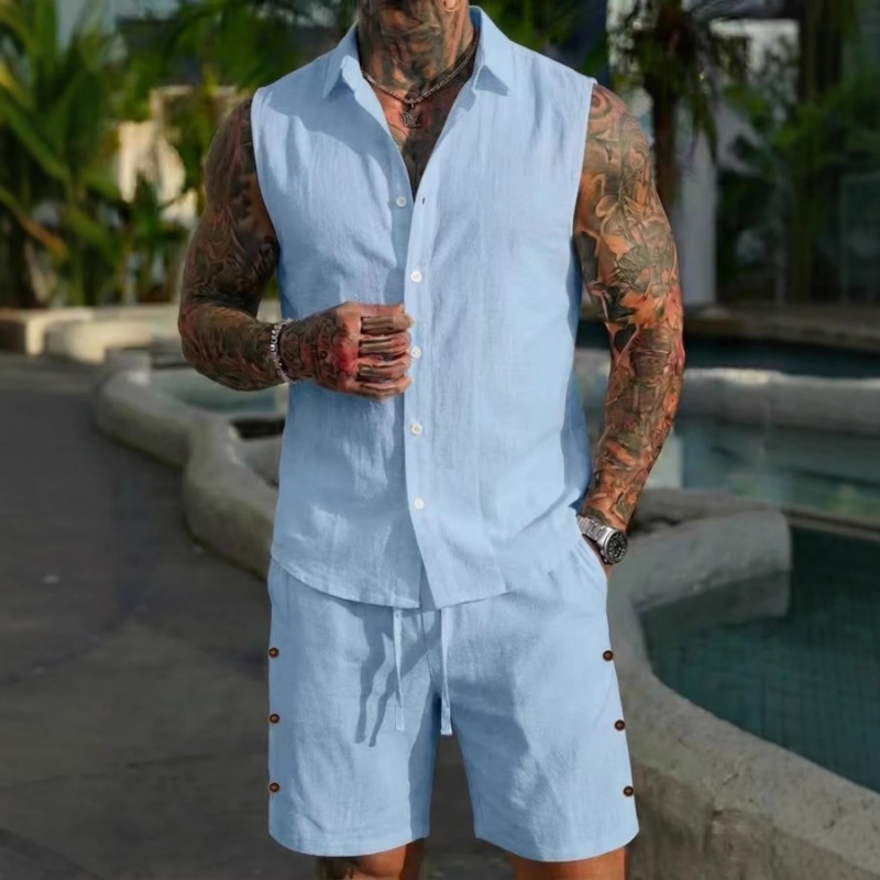 Men's 2 Piece Linen Textured S - Short Linen Drawstring avaliação e preço