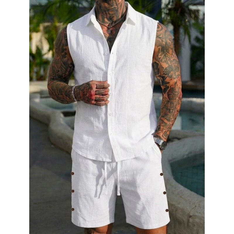 Men's 2 Piece Linen Textured S - Short Linen Drawstring avaliação e preço