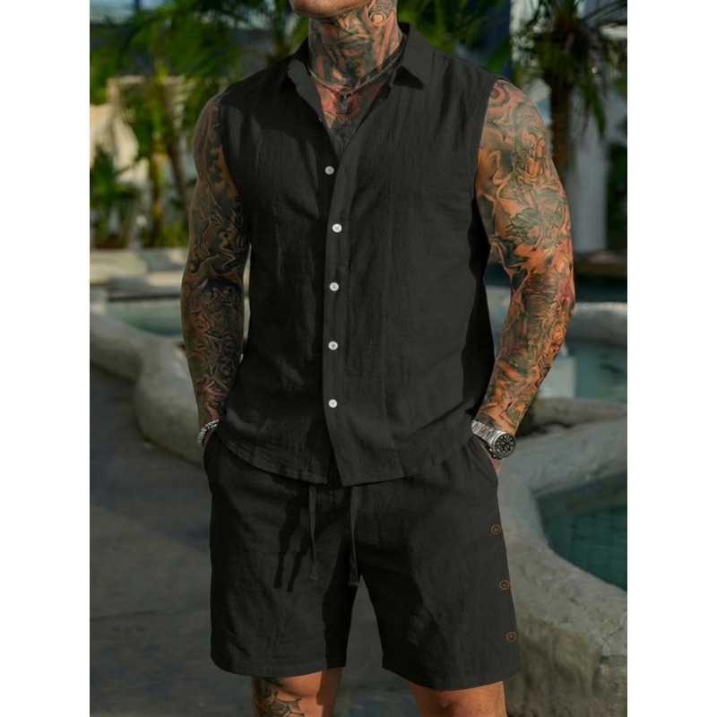 Men's 2 Piece Linen Textured S - Short Linen Drawstring avaliação e preço
