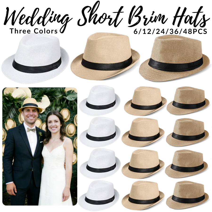 6-48PACK Wedding Straw Fedora  - Bucket Hat Straw avaliação e preço