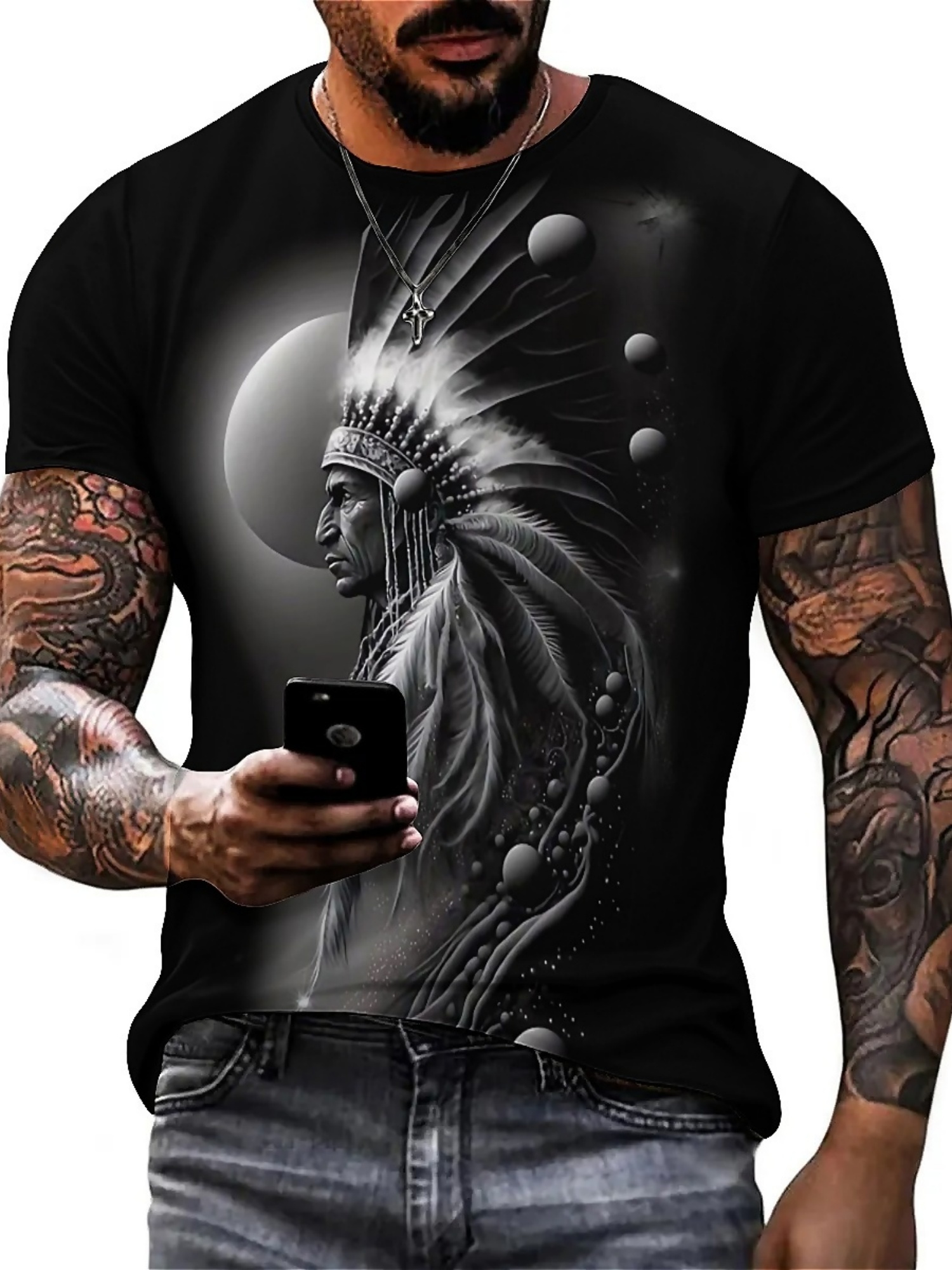 Men's 3D Printed Tribal Chieft - Tee Graphic Print avaliação e preço