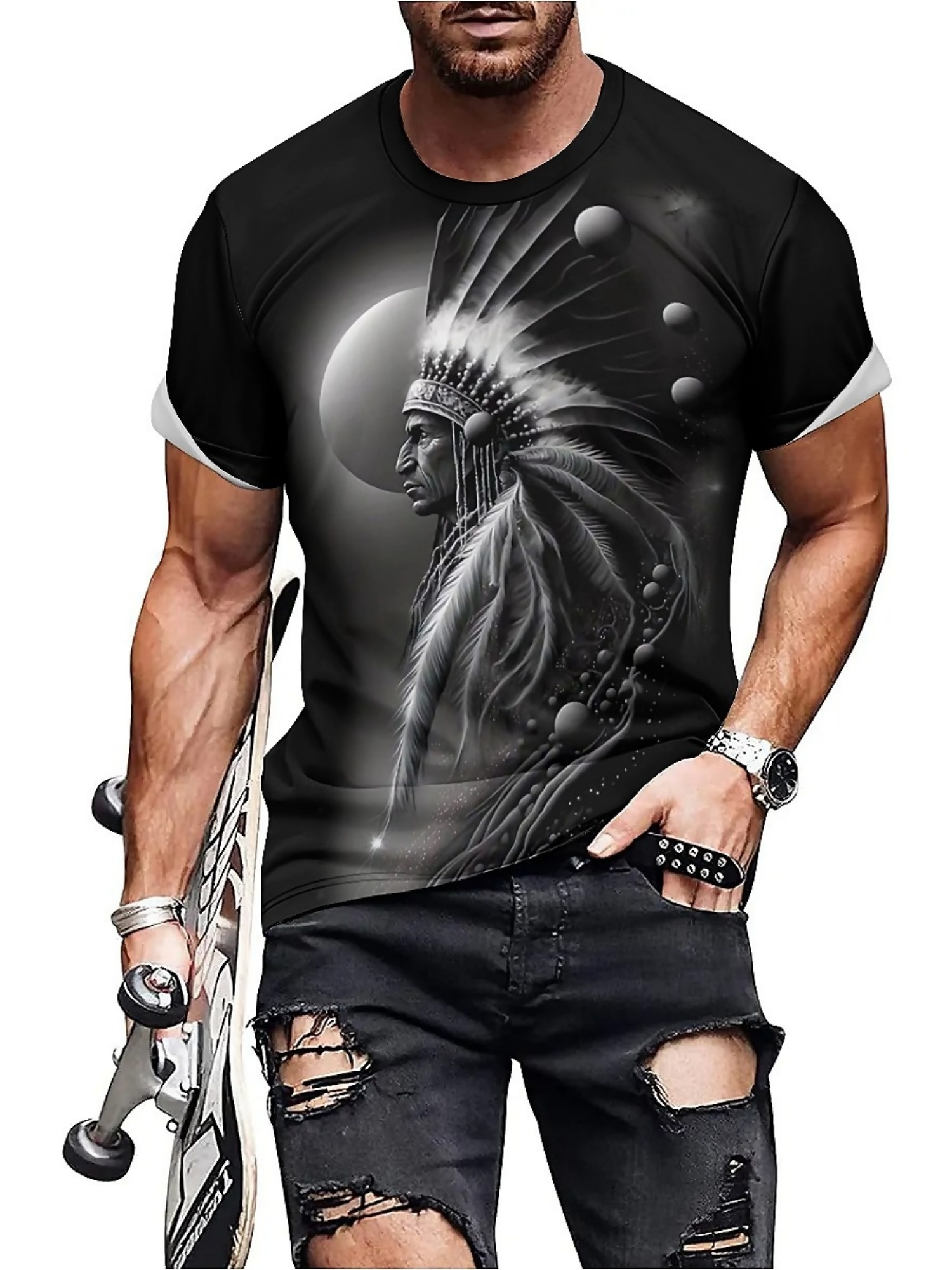Men's 3D Printed Tribal Chieft - Tee Graphic Print avaliação e preço