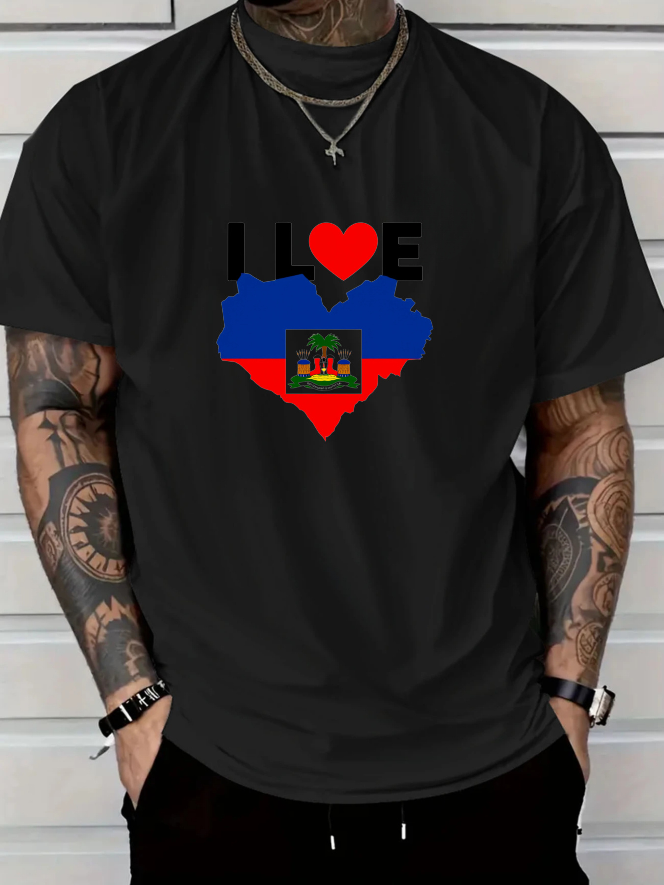 Men's I Love Haiti Heart Flag  - Tee Graphic Print avaliação e preço