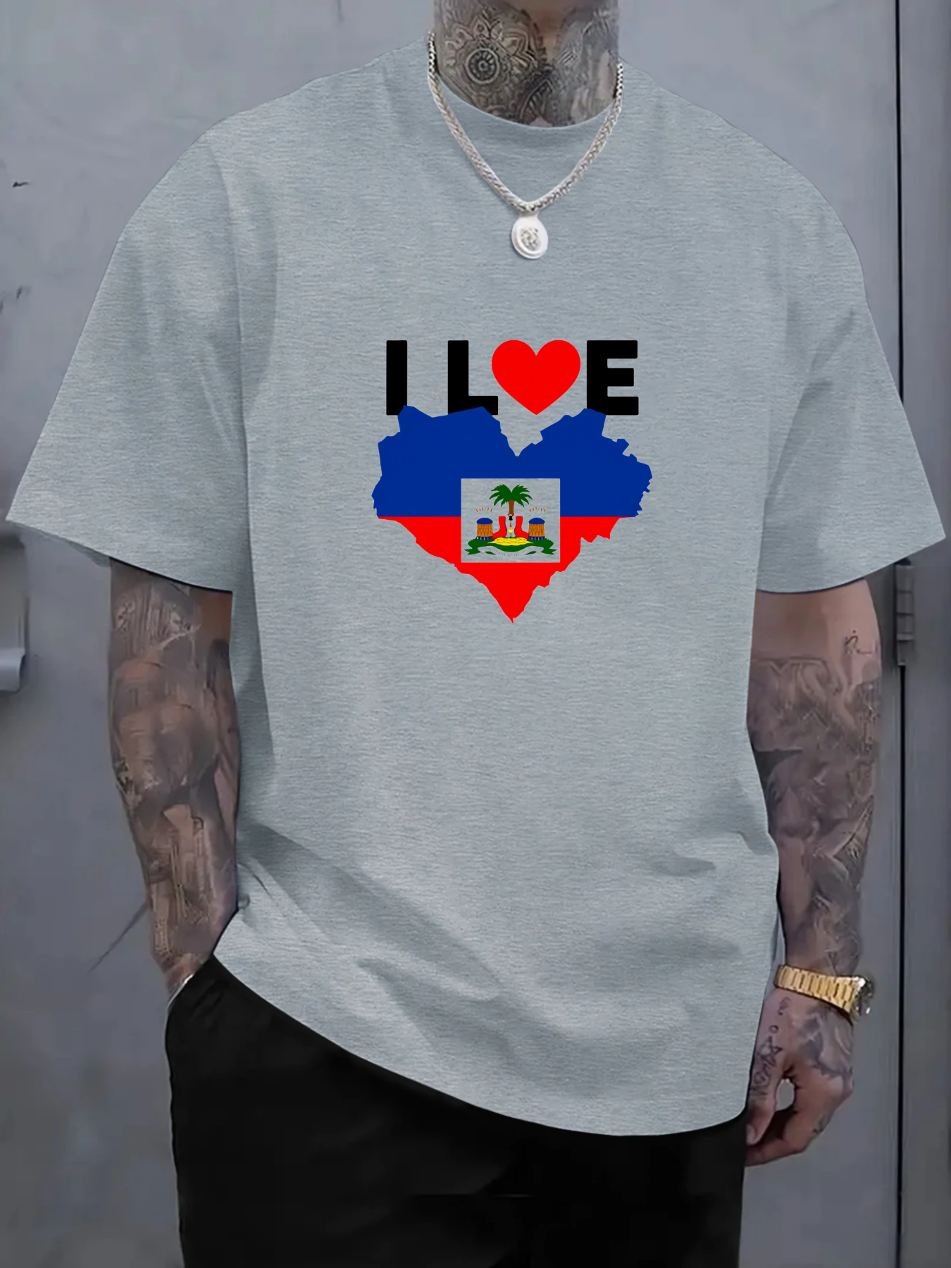 Men's I Love Haiti Heart Flag  - Tee Graphic Print avaliação e preço