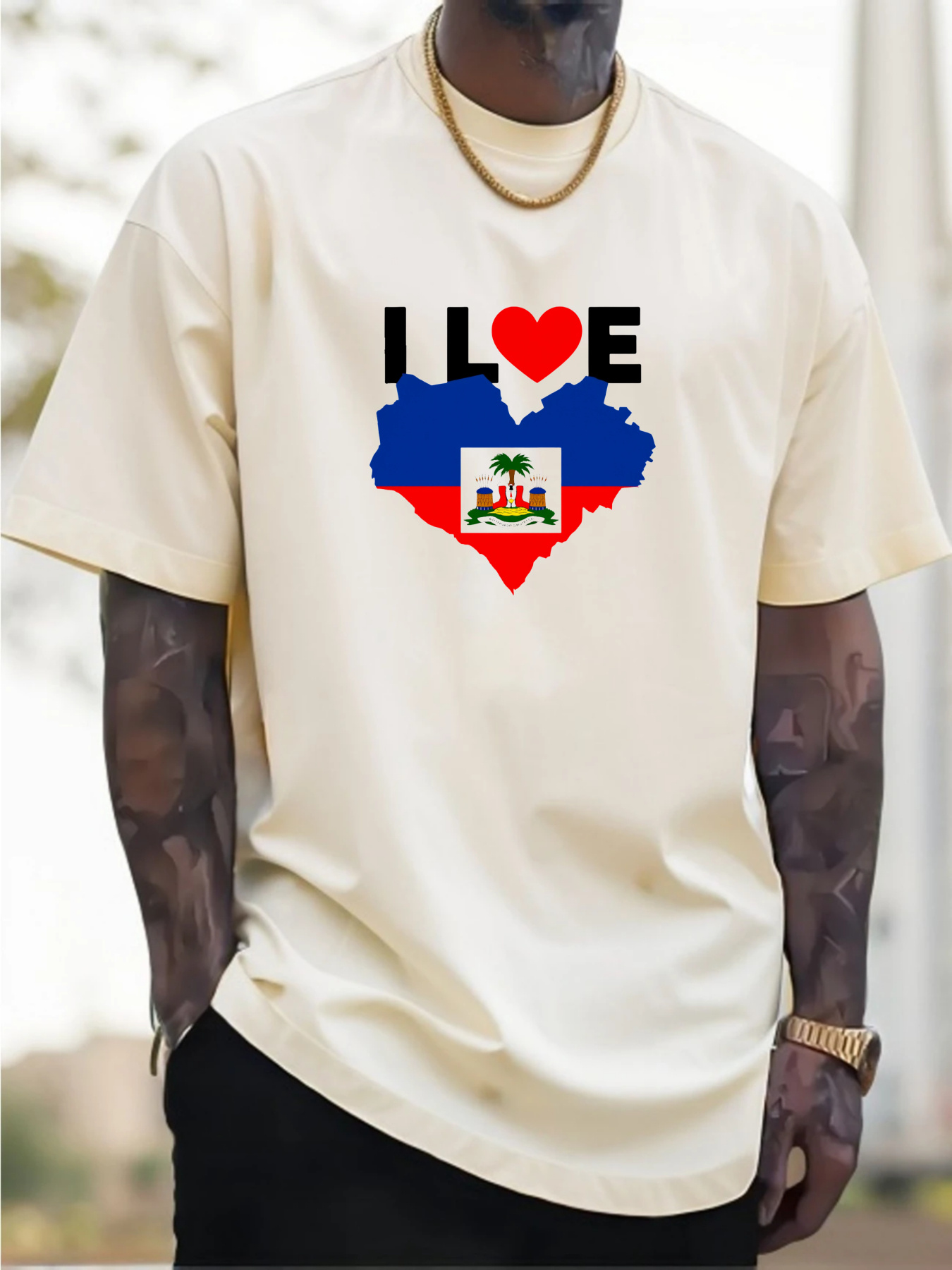 Men's I Love Haiti Heart Flag  - Tee Graphic Print avaliação e preço