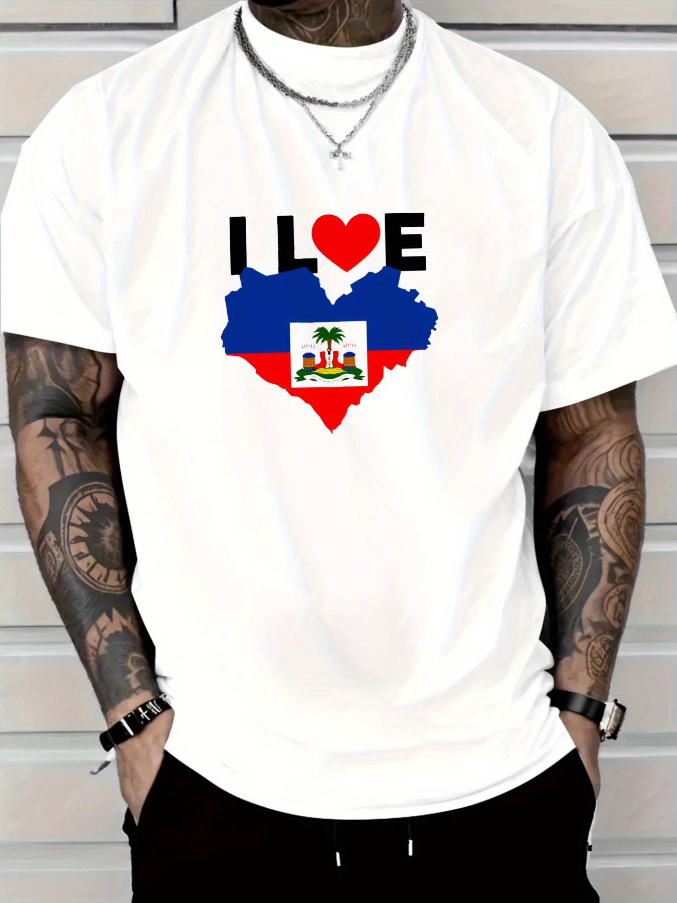 Men's I Love Haiti Heart Flag  - Tee Graphic Print avaliação e preço