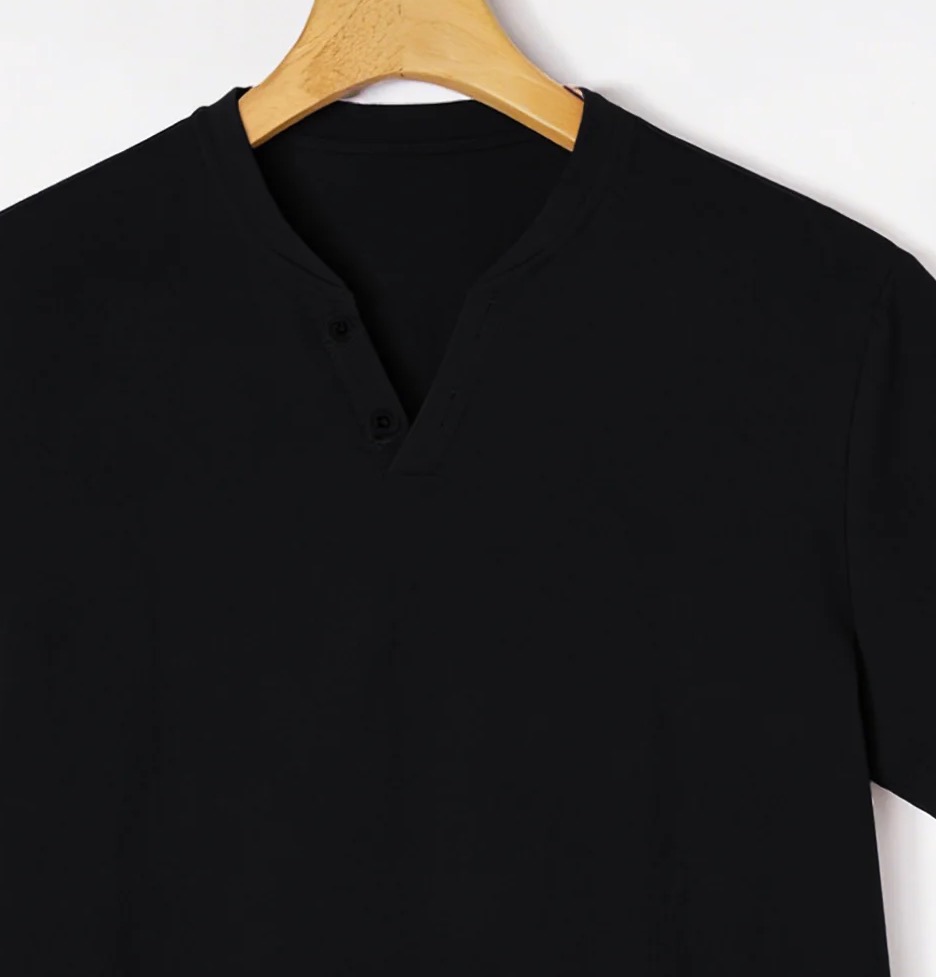 Elegant Black Henley Short-Sle - Linen Shirt Breathable avaliação e preço