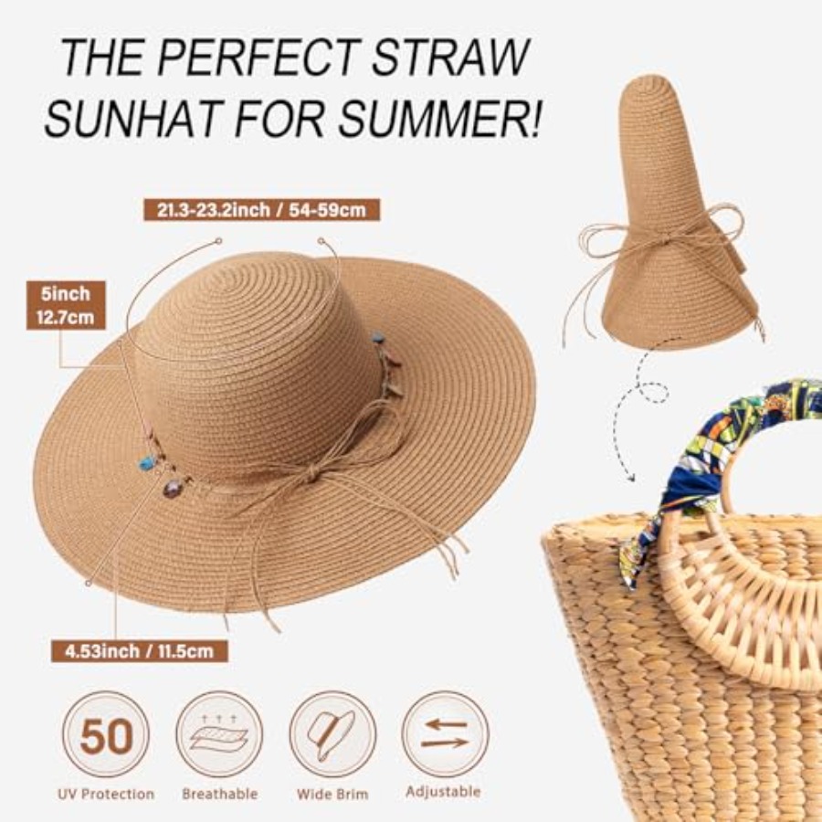 Trifabricy Beach Sun Straw Hat - Packable Hat Nylon avaliação e preço