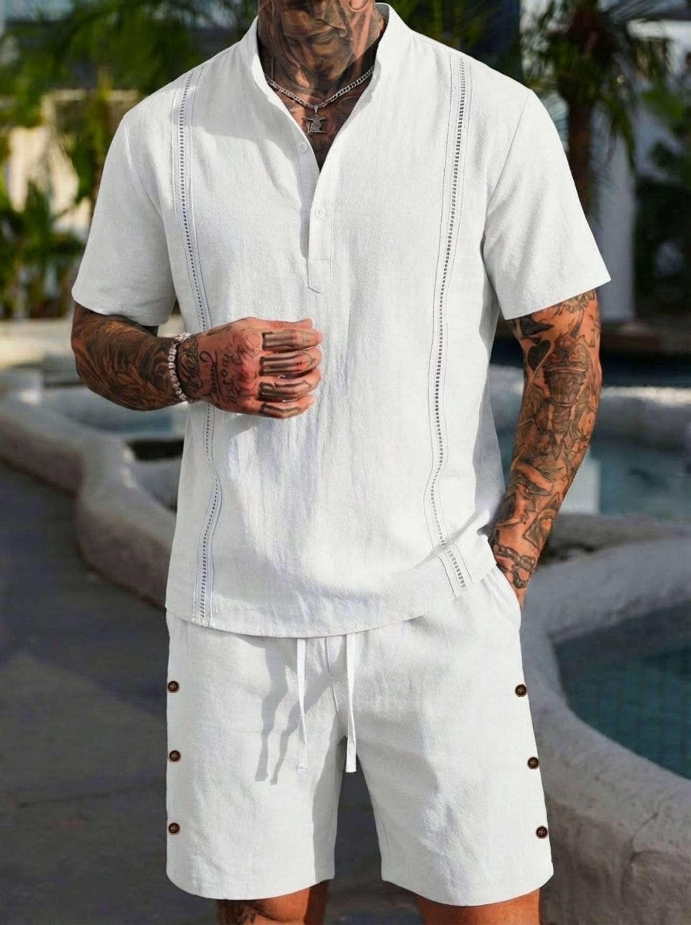 2026 men's summer beach casual - Short Linen Drawstring avaliação e preço