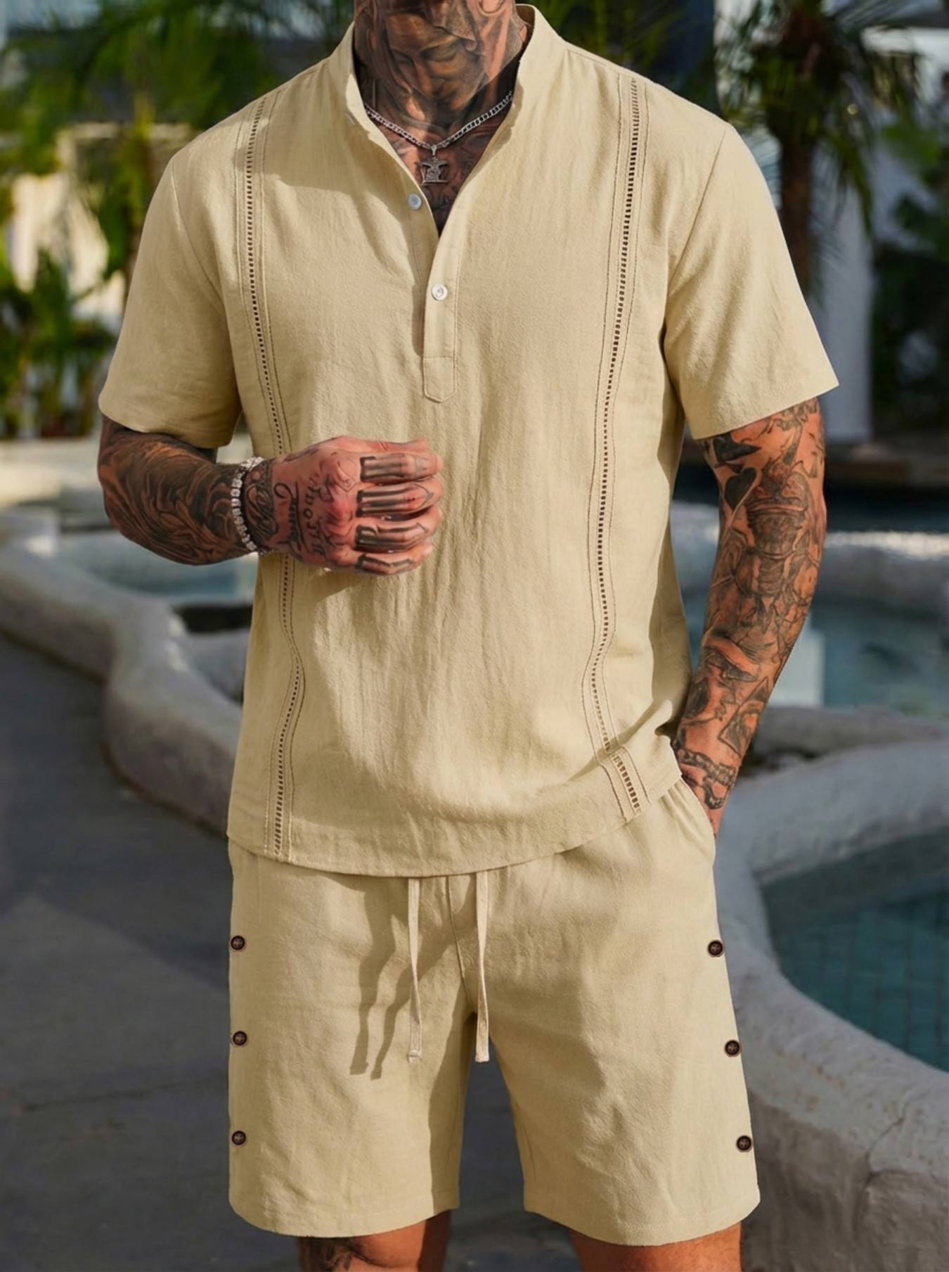 2026 men's summer beach casual - Short Linen Drawstring avaliação e preço