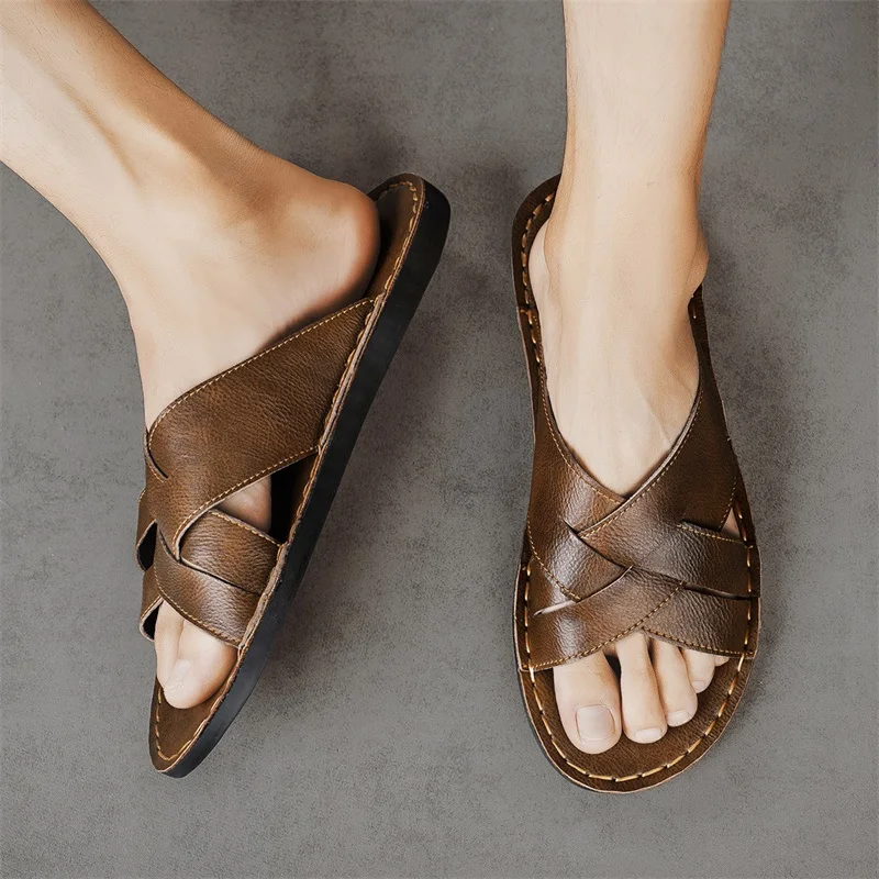 Genuine Leather Men Casual San - Flip Flop Leather Men avaliação e preço