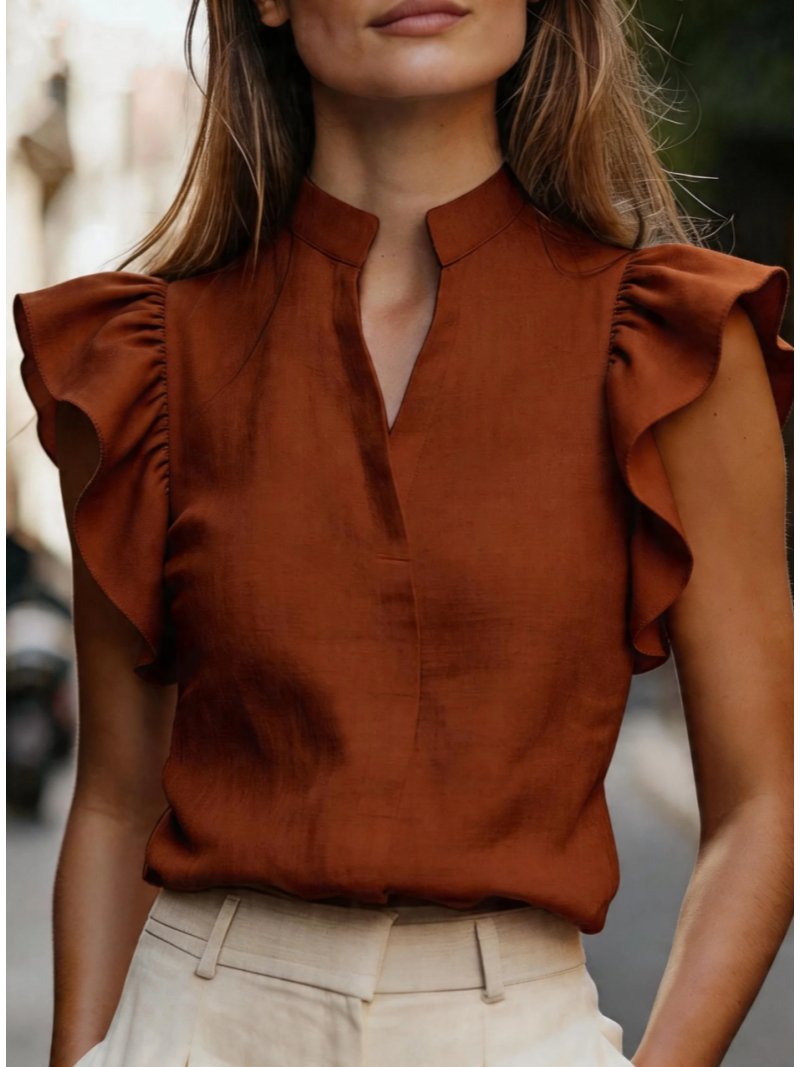 Sleeveless Ruffle Sleeve Top S - Shirt Camp Collar avaliação e preço