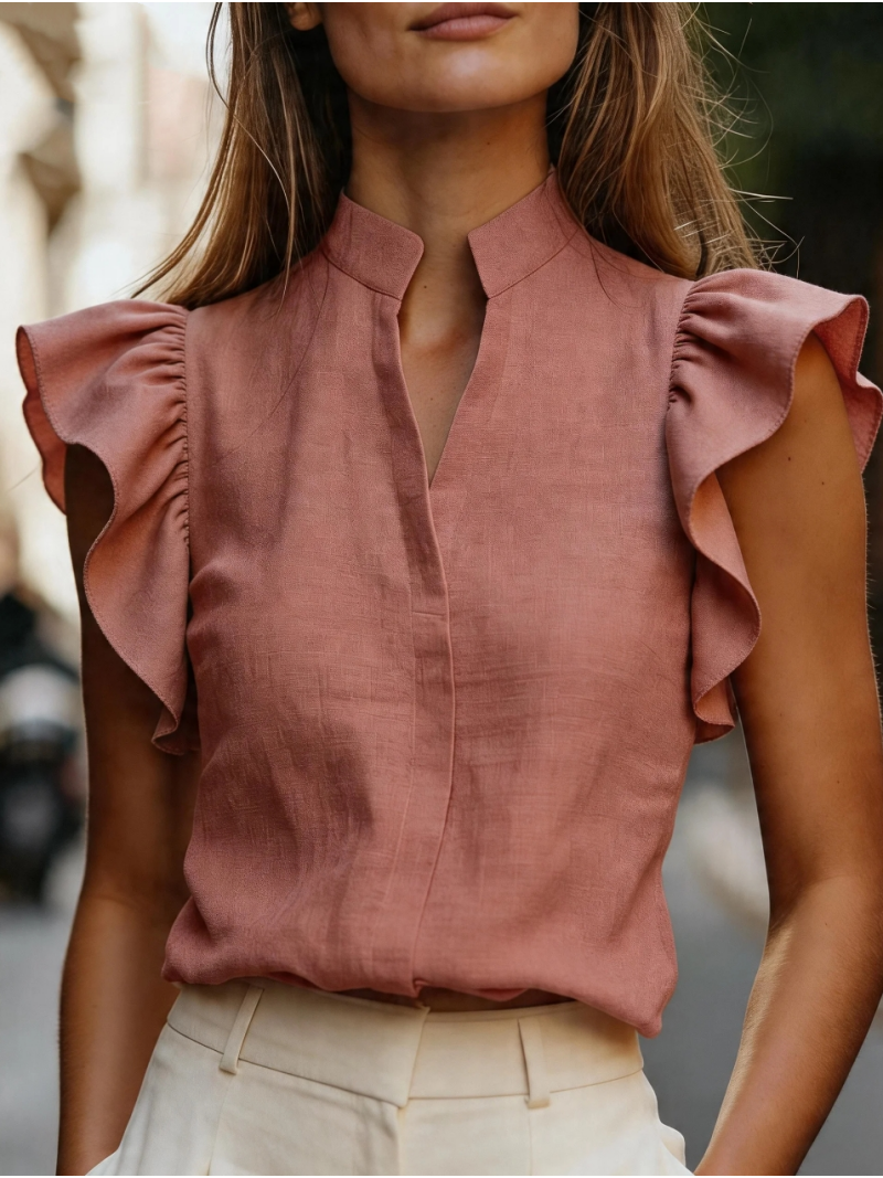 Sleeveless Ruffle Sleeve Top S - Shirt Camp Collar avaliação e preço