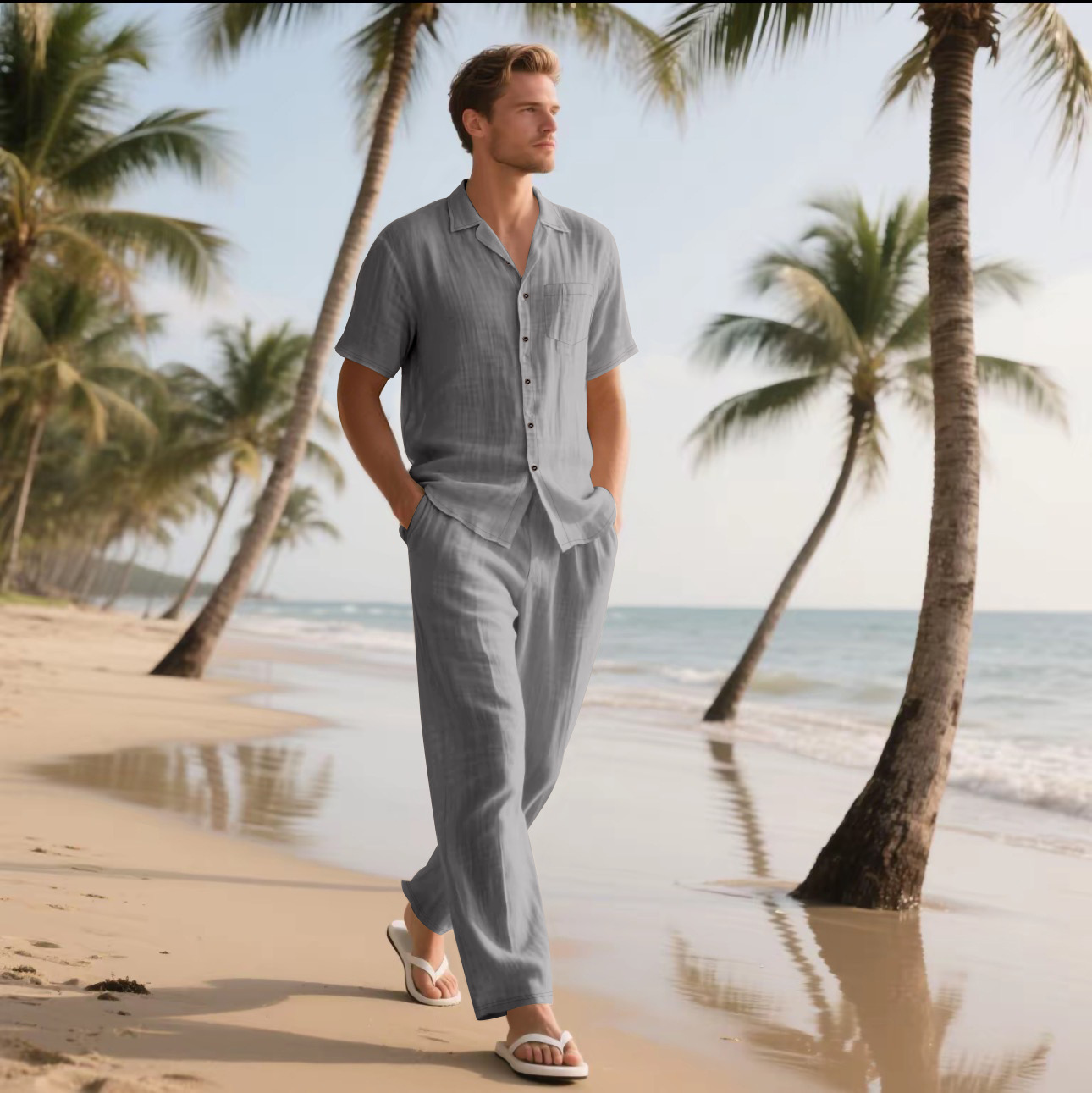 2025 Summer Beach Men's Linen  - Short Linen Drawstring avaliação e preço