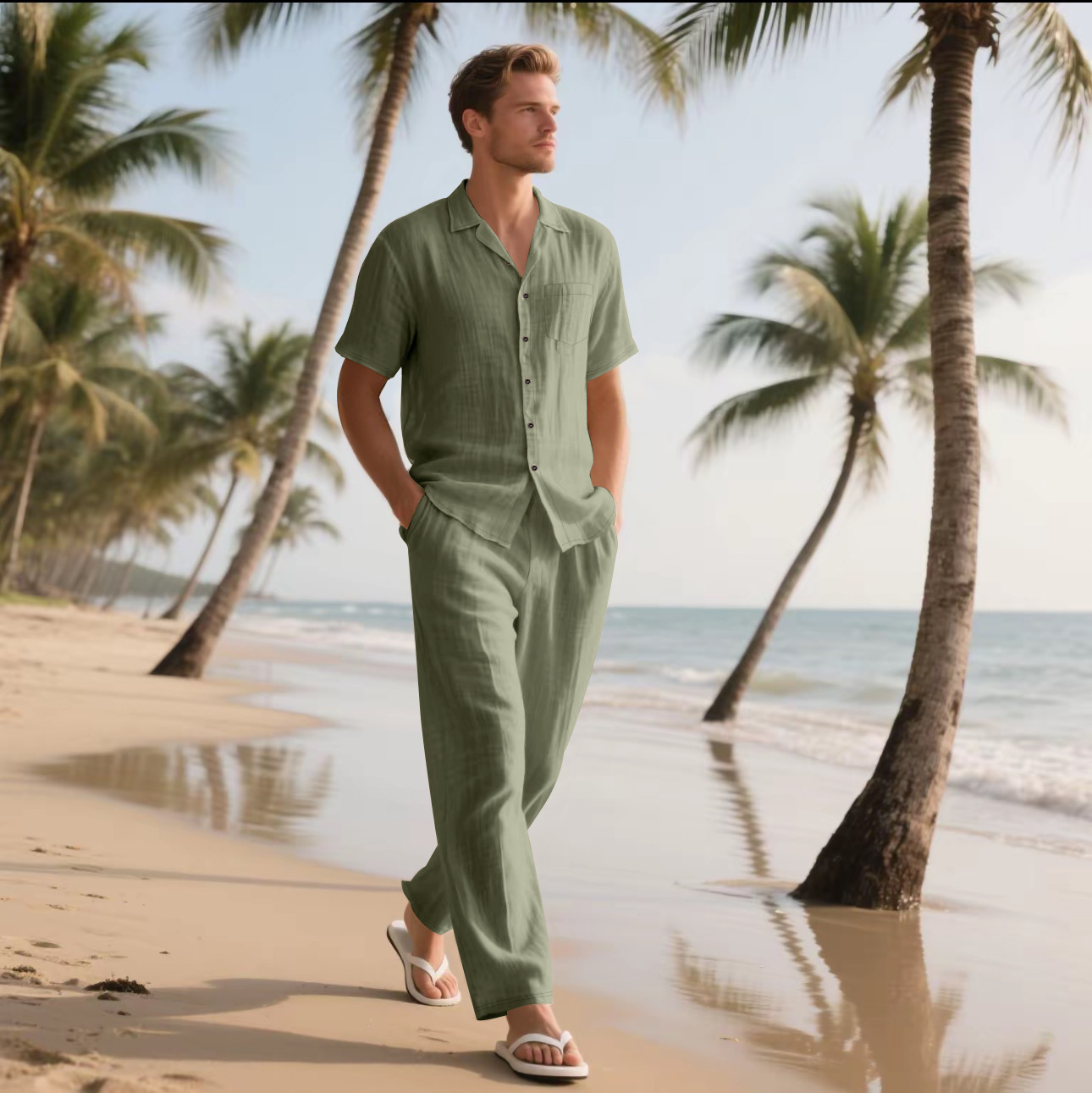2025 Summer Beach Men's Linen  - Short Linen Drawstring avaliação e preço