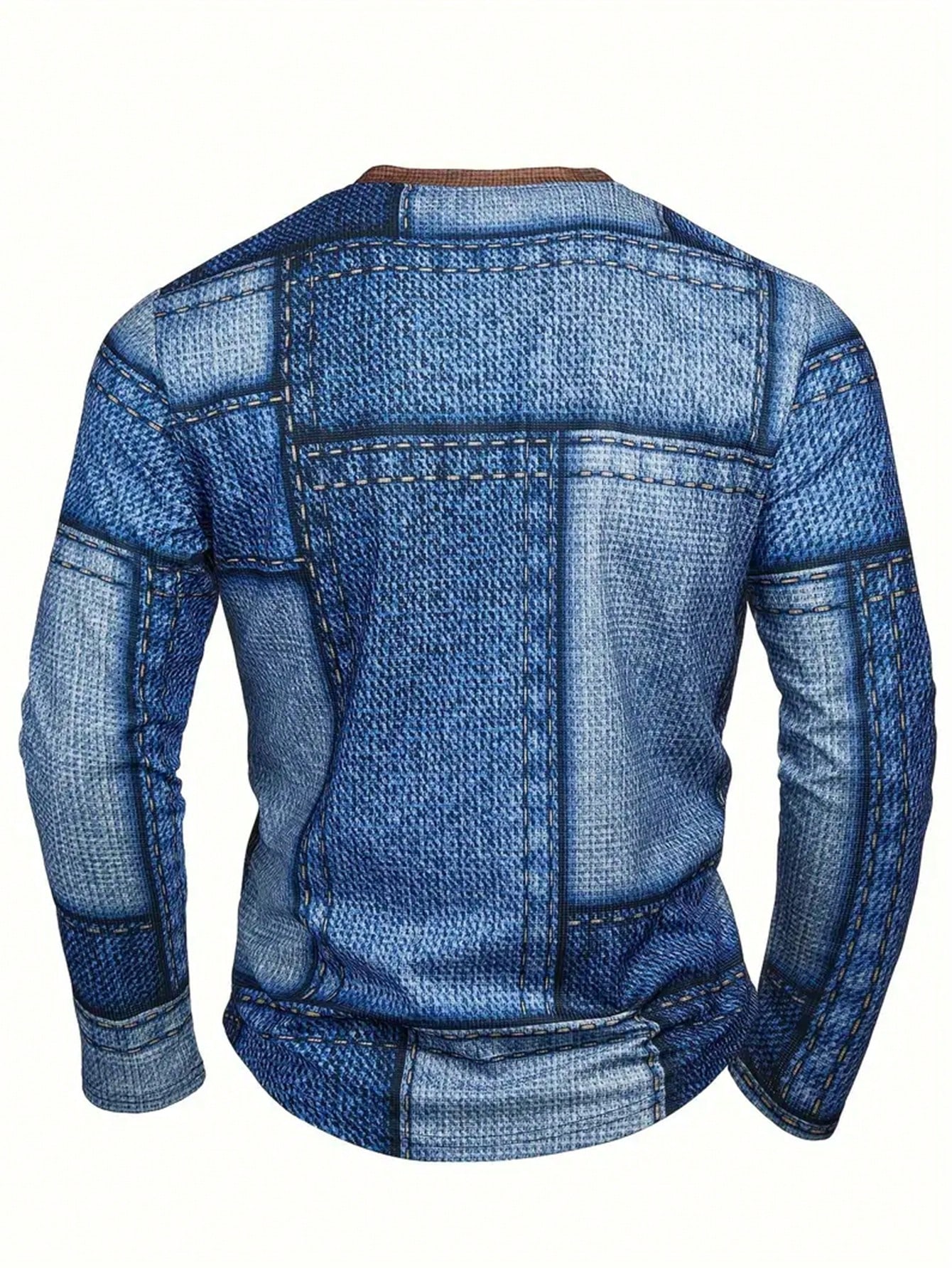 Men's Denim-Print Long Sleeve  - Tee Graphic Print avaliação e preço
