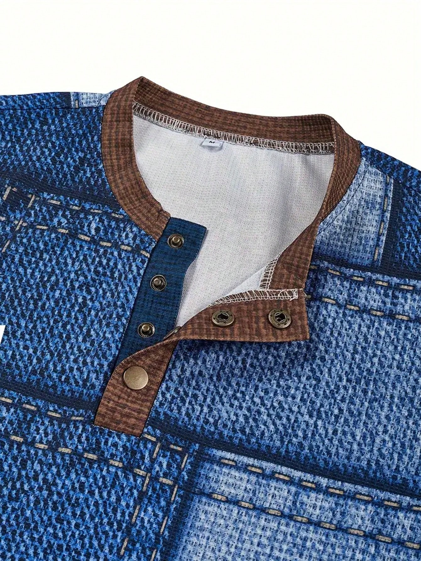 Men's Denim-Print Long Sleeve  - Tee Graphic Print avaliação e preço