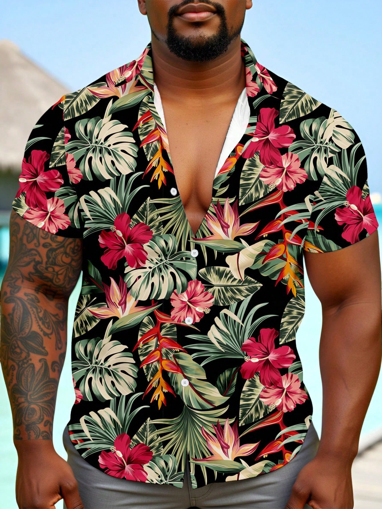 Casual Hawaiian Shirt Men Trop - Resort Shirt Floral avaliação e preço