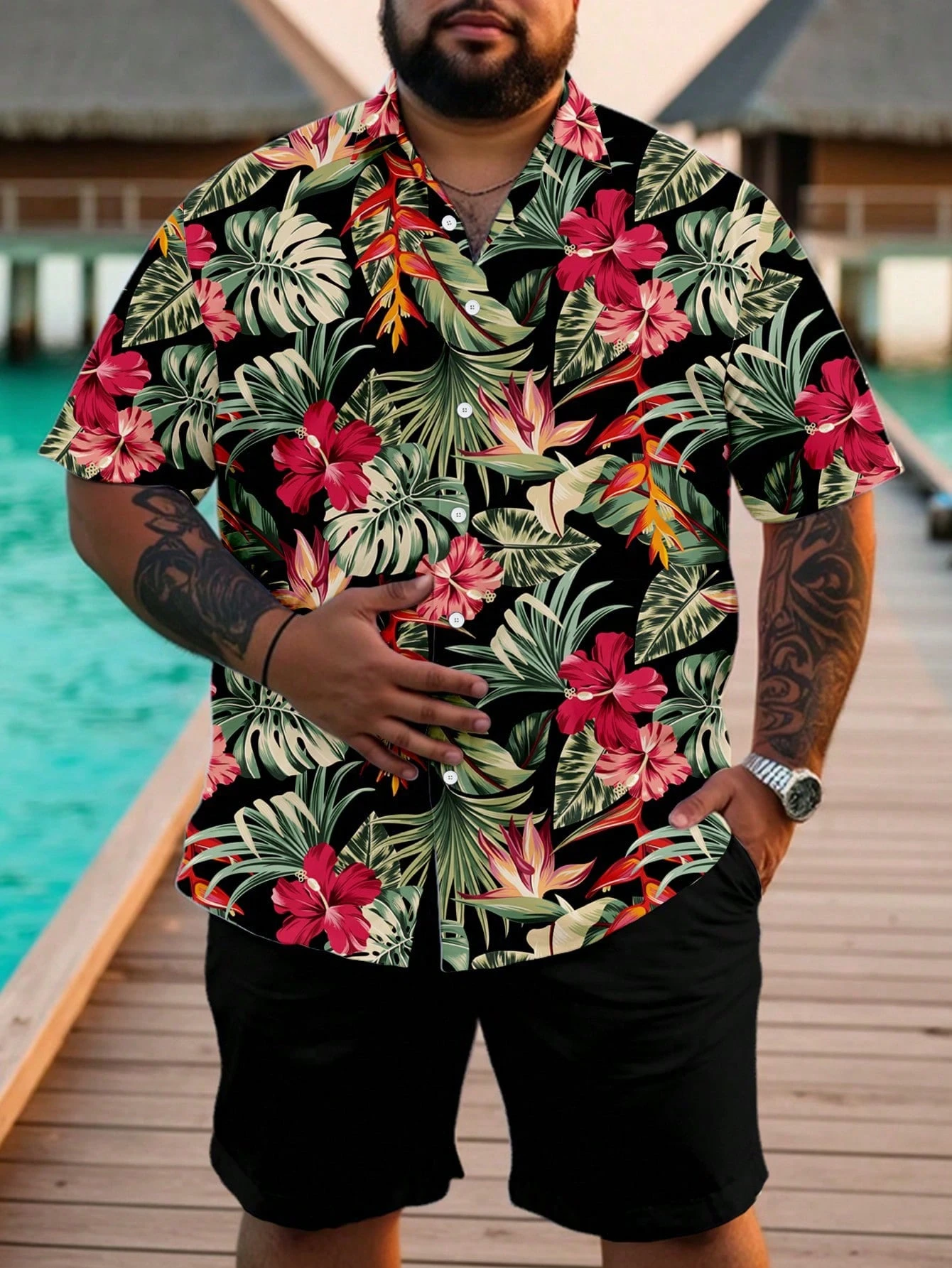 Casual Hawaiian Shirt Men Trop - Resort Shirt Floral avaliação e preço