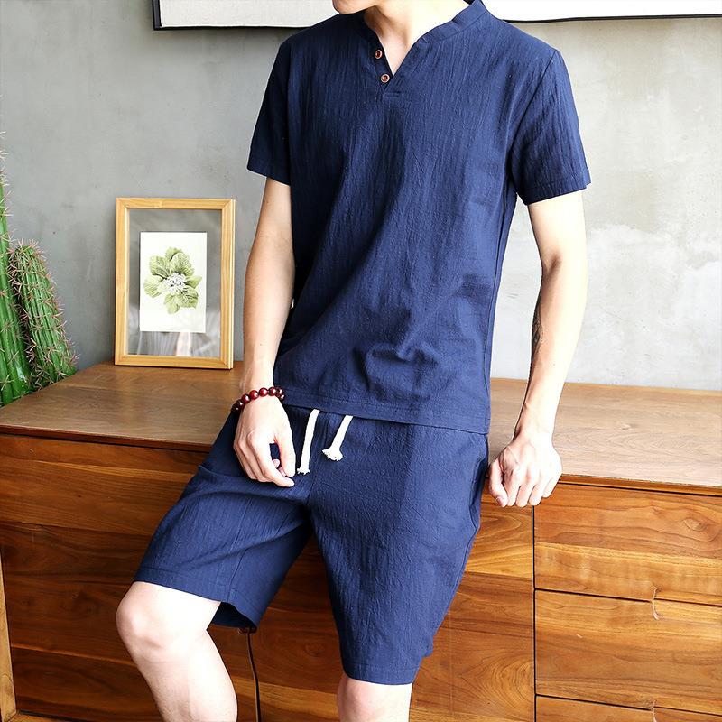 Men's Cotton Linen Set T-shirt - Linen Shirt Breathable avaliação e preço