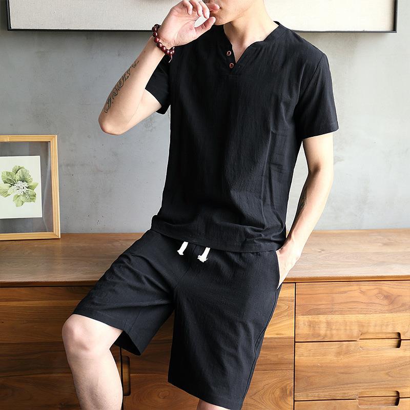 Men's Cotton Linen Set T-shirt - Linen Shirt Breathable avaliação e preço