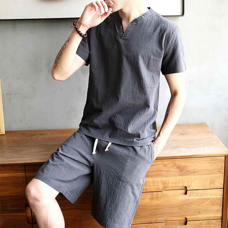 Men's Cotton Linen Set T-shirt - Linen Shirt Breathable avaliação e preço