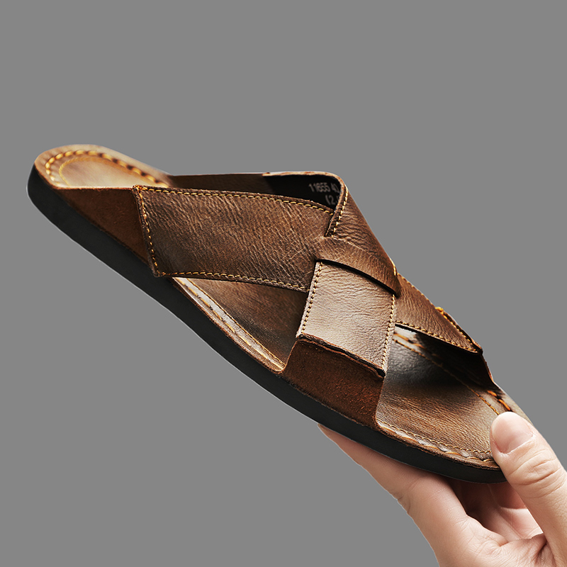 Fashion Genuine Leather Men Sl - Flip Flop Leather Men avaliação e preço
