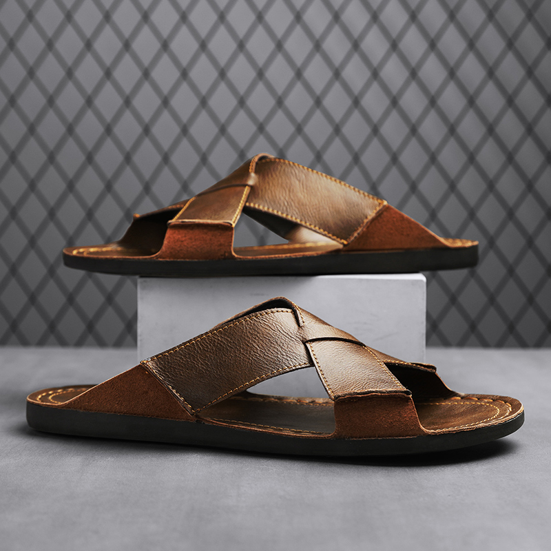 Fashion Genuine Leather Men Sl - Flip Flop Leather Men avaliação e preço