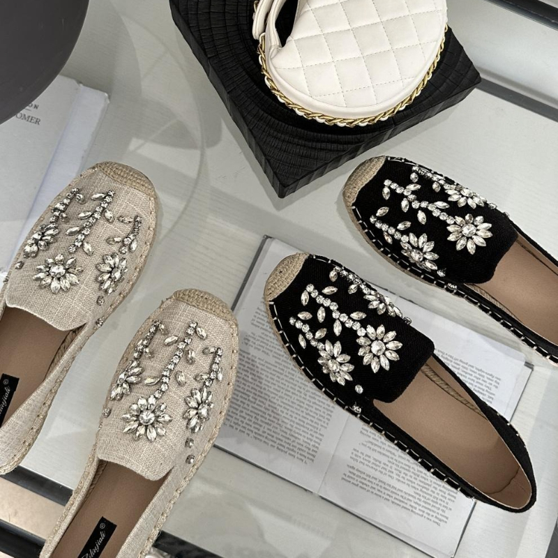 2026 Rhinestone Flower Decorat - Espadrille Slip On avaliação e preço