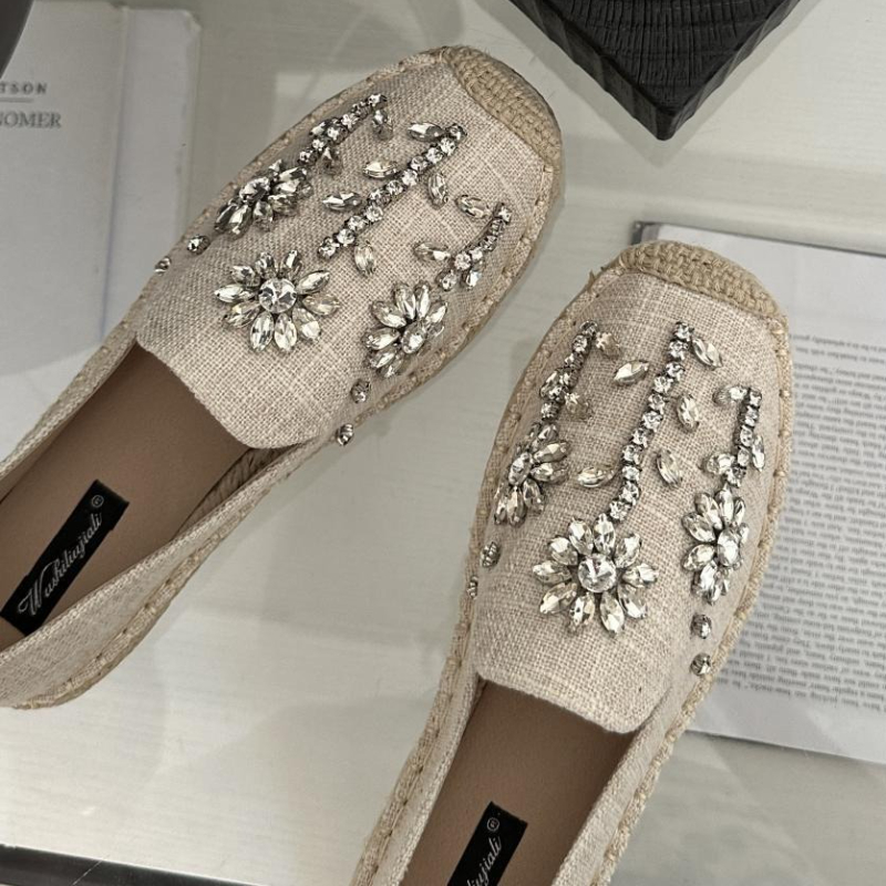 2026 Rhinestone Flower Decorat - Espadrille Slip On avaliação e preço