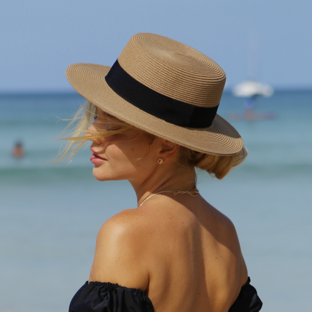 Unisex Flat Top Boater Sun Hat - Bucket Hat Straw avaliação e preço