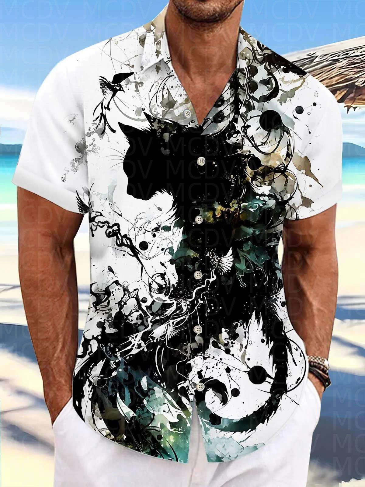 Motorcycle Pattern Men's Hawai - Shirt Camp Collar avaliação e preço
