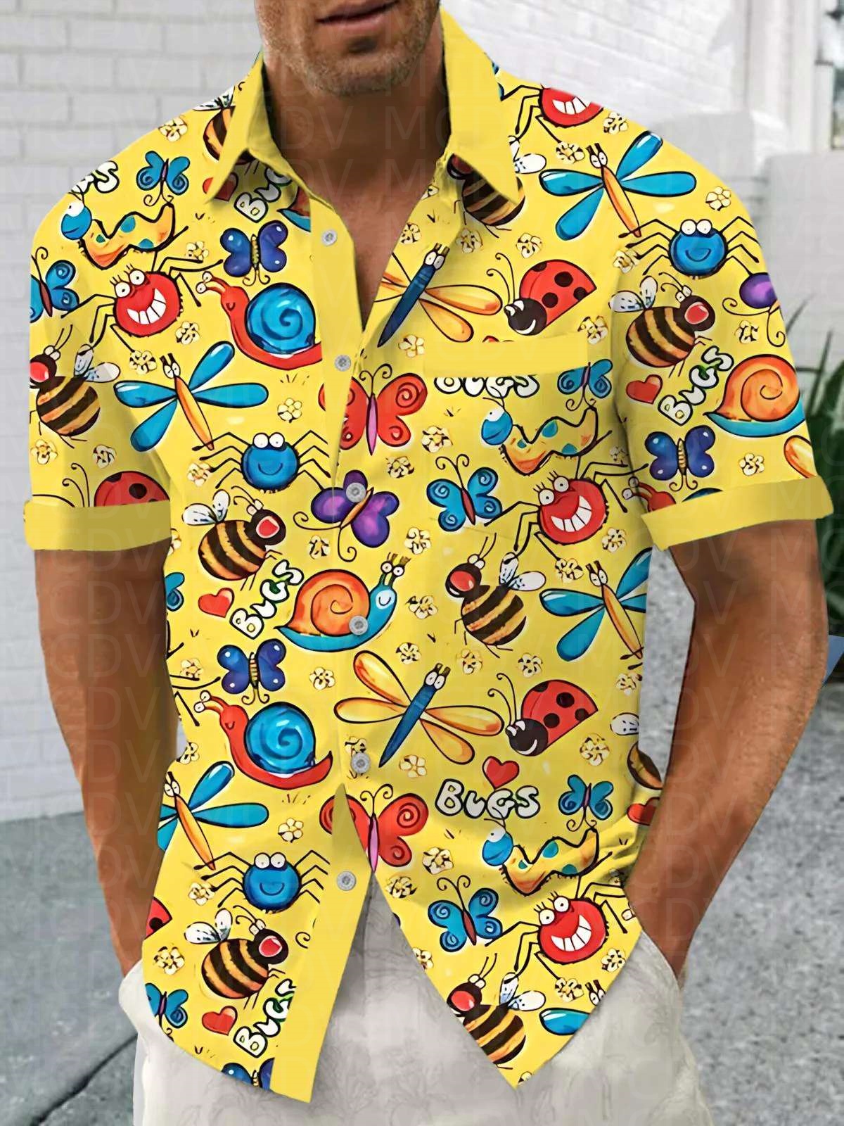 Insects Pattern Men's Hawaiian - Shirt Camp Collar avaliação e preço