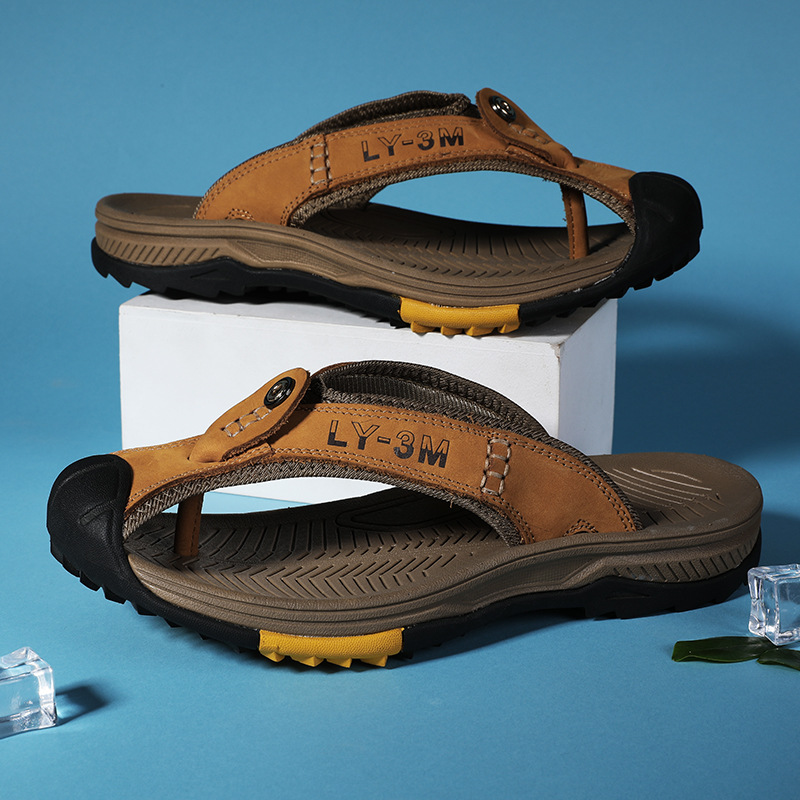 New Men's Genuine Leather Flip - Flip Flop Leather Men avaliação e preço