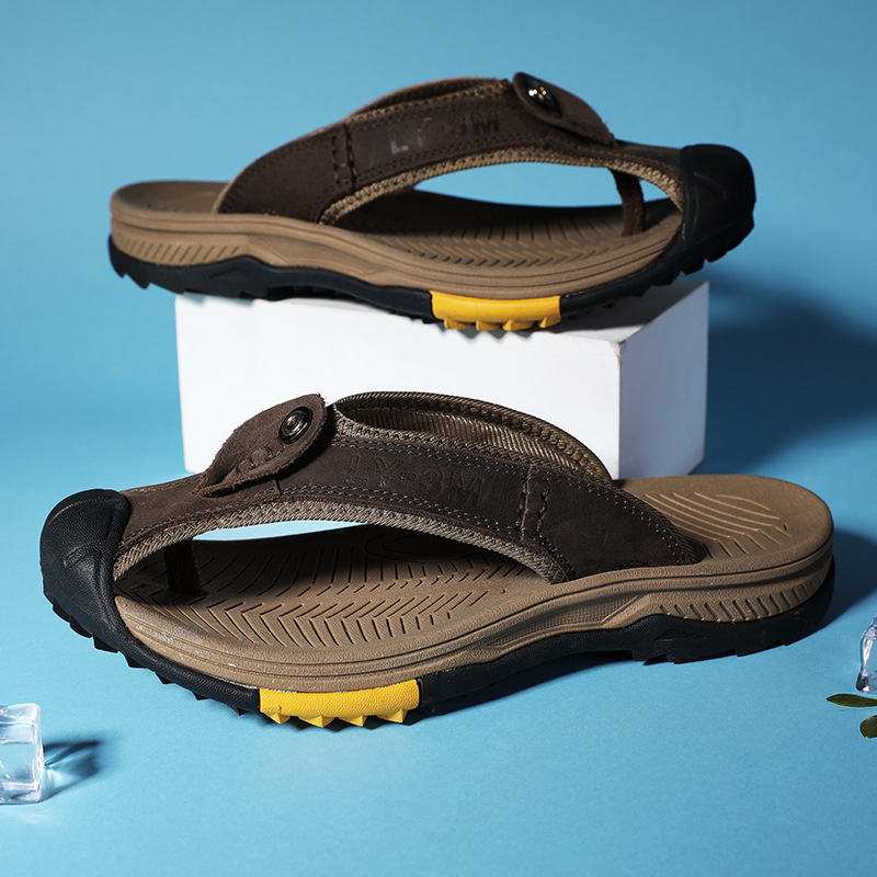 New Men's Genuine Leather Flip - Flip Flop Leather Men avaliação e preço